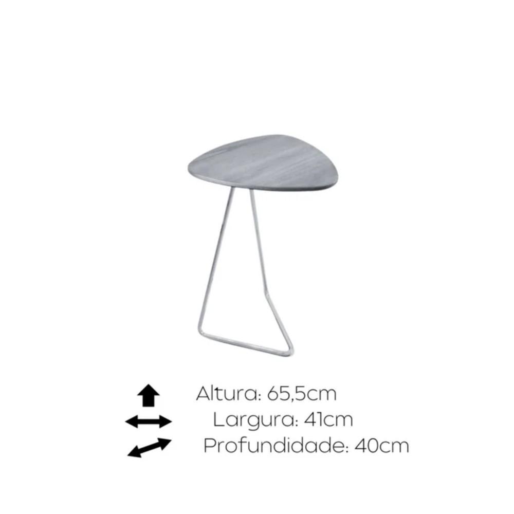 Mesa de Apoio para Sofá Folha Preto Base Metal Cromado 65 cm