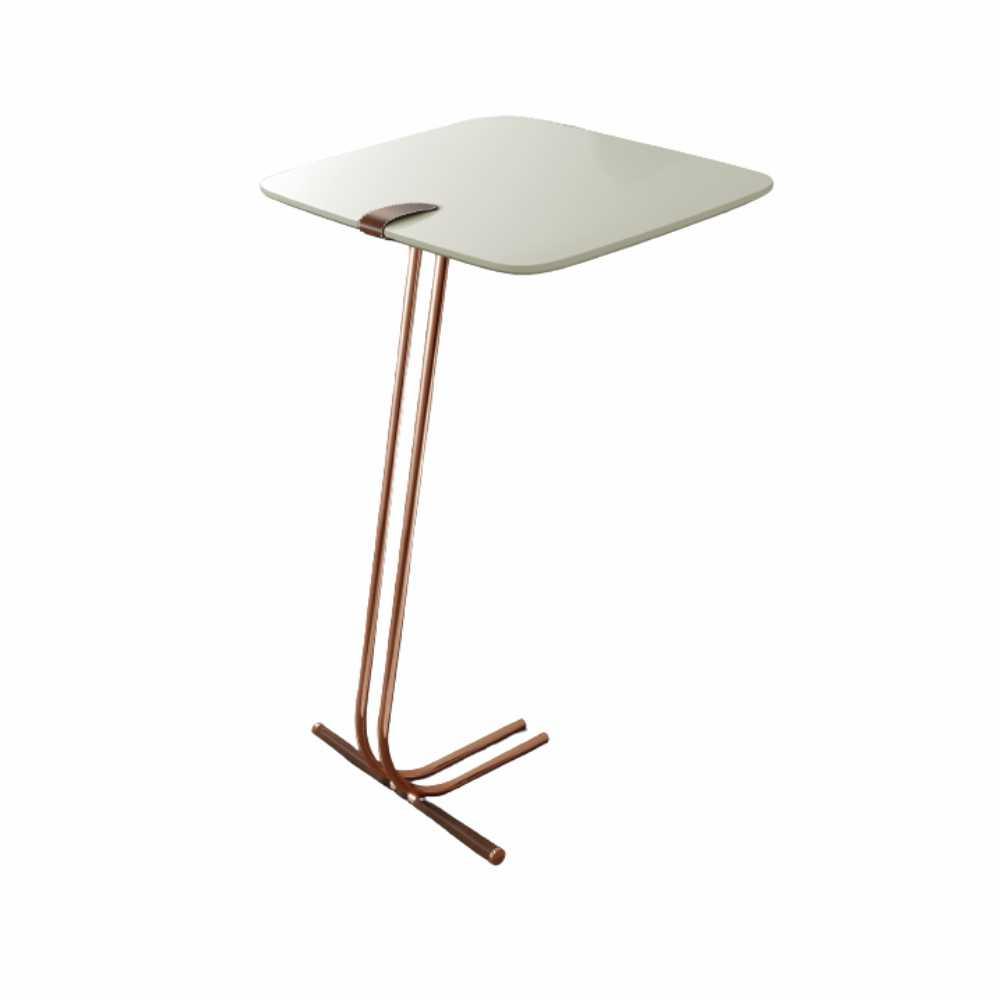 Mesa de Apoio para Sofá Off White com Base em Metal Cobre