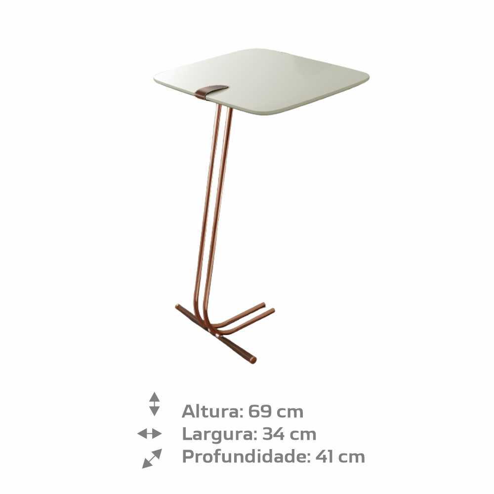 Mesa de Apoio para Sofá Off White com Base em Metal Cobre