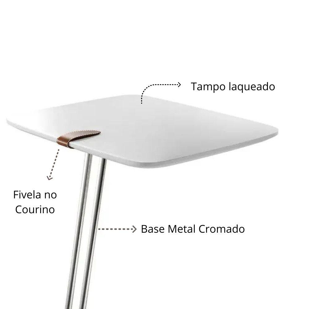 Mesa de Apoio para Sofá Off White com Base em Metal Cromado