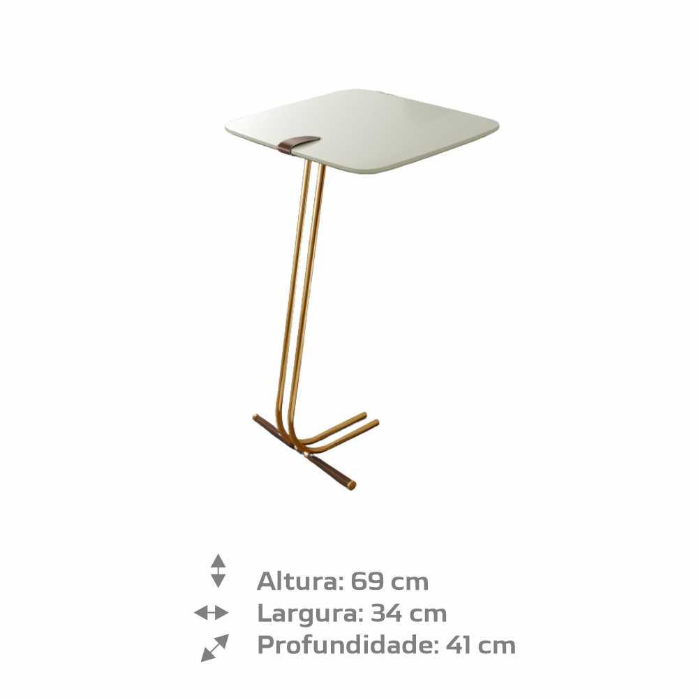 Mesa de Apoio para Sofá Off White com Base em Metal Dourado