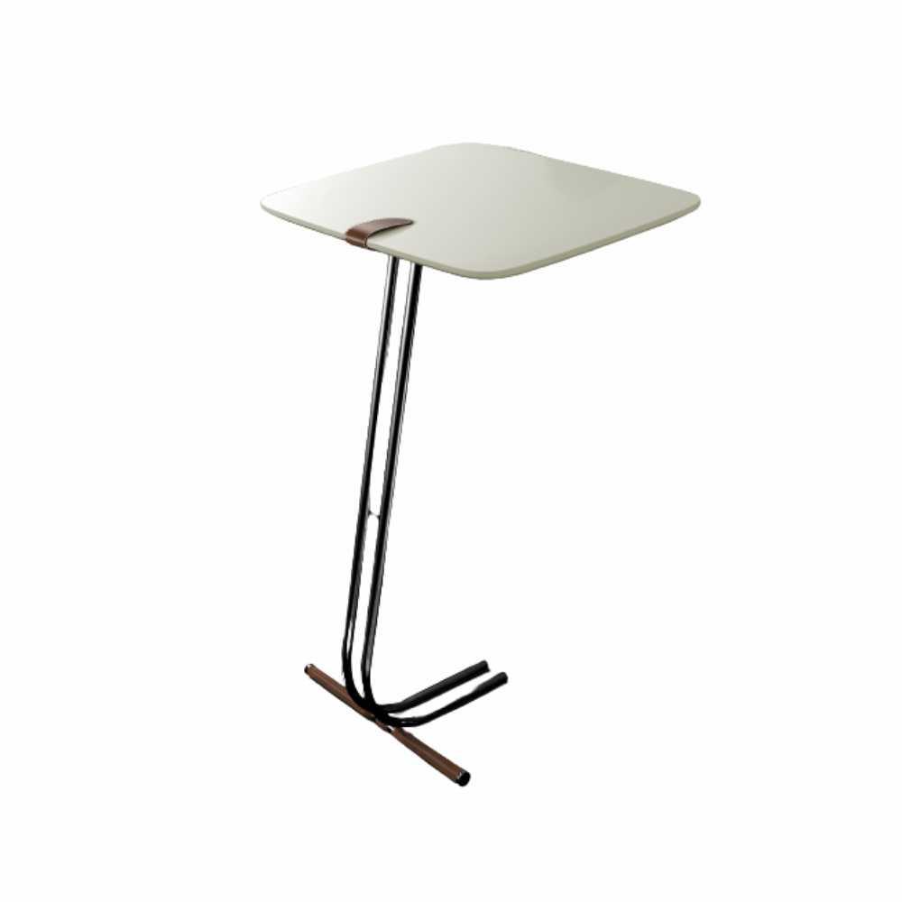 Mesa de Apoio para Sofá Off White com Base em Metal Preto