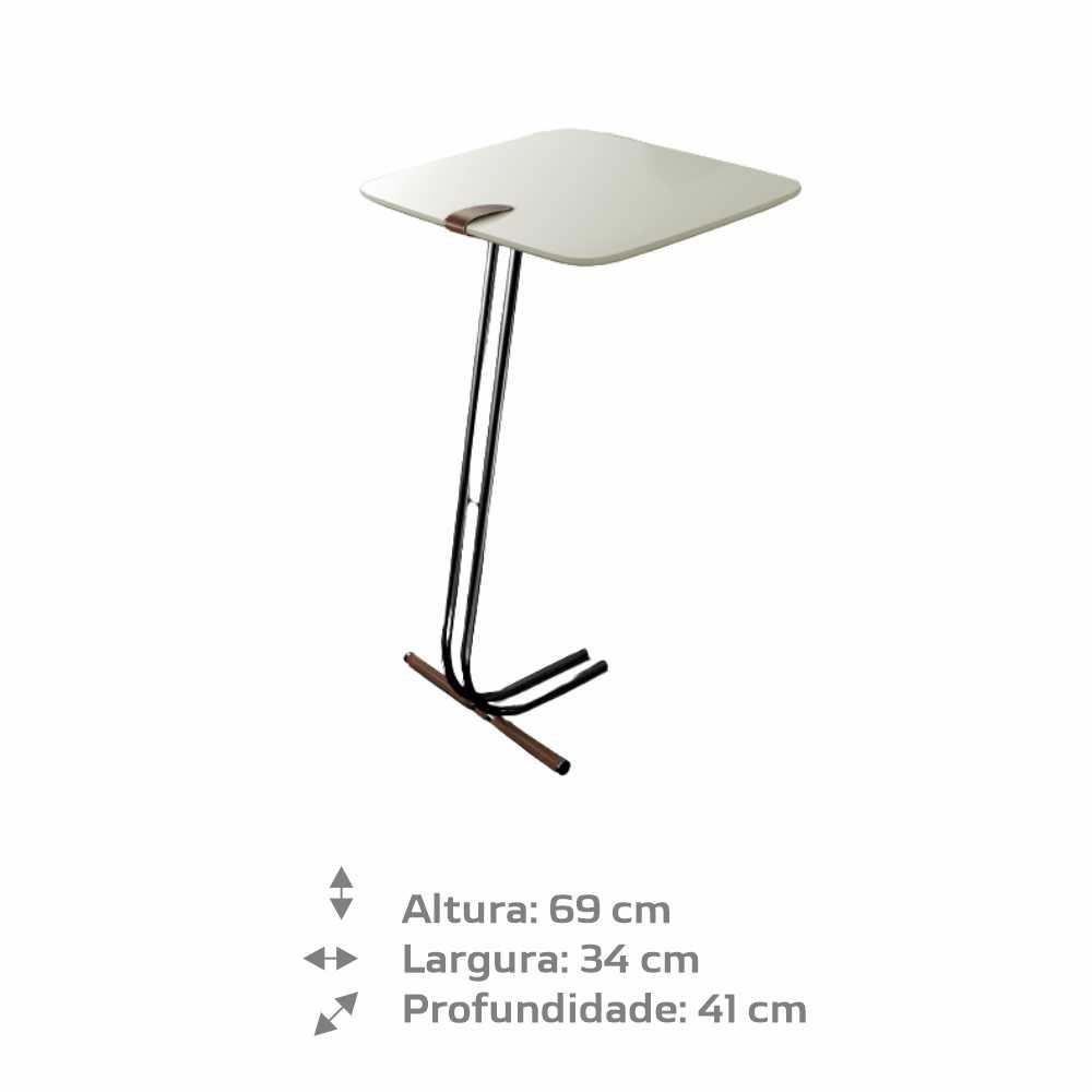 Mesa de Apoio para Sofá Off White com Base em Metal Preto