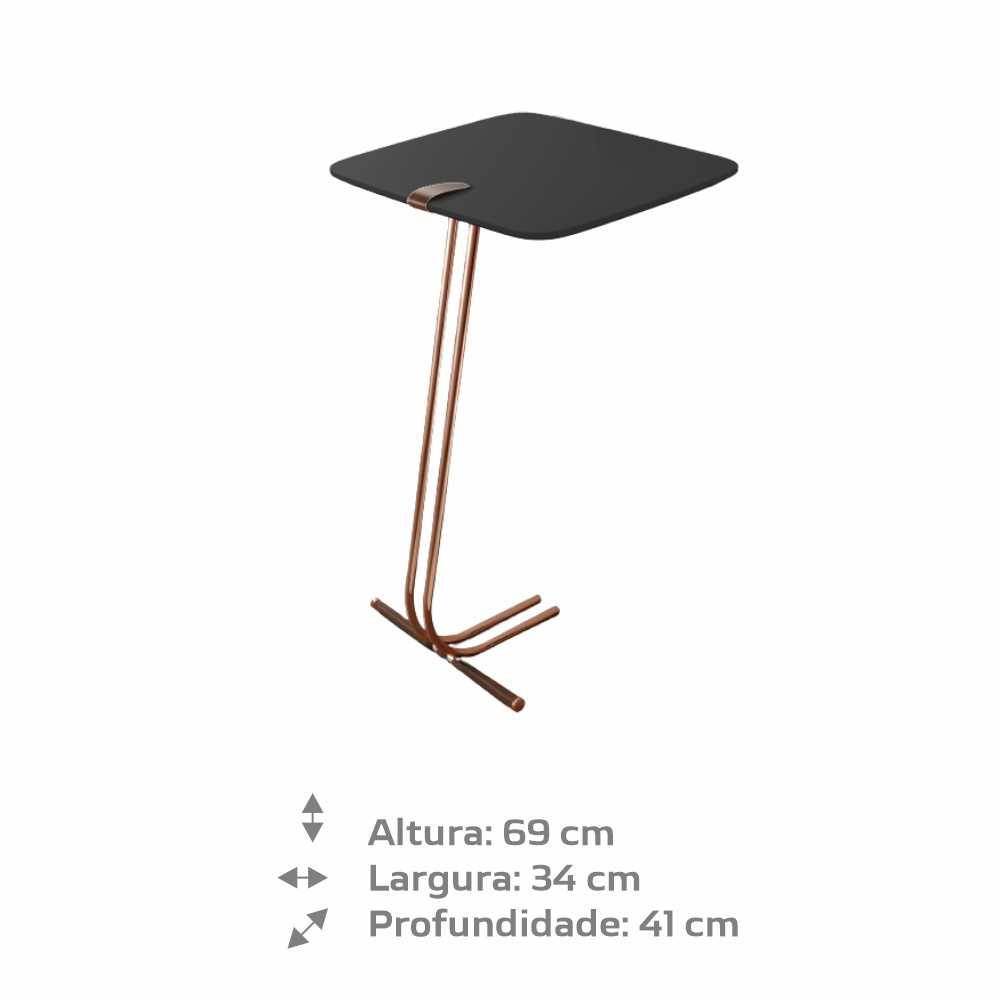 Mesa de Apoio para Sofá Preto com Base em Metal Cobre