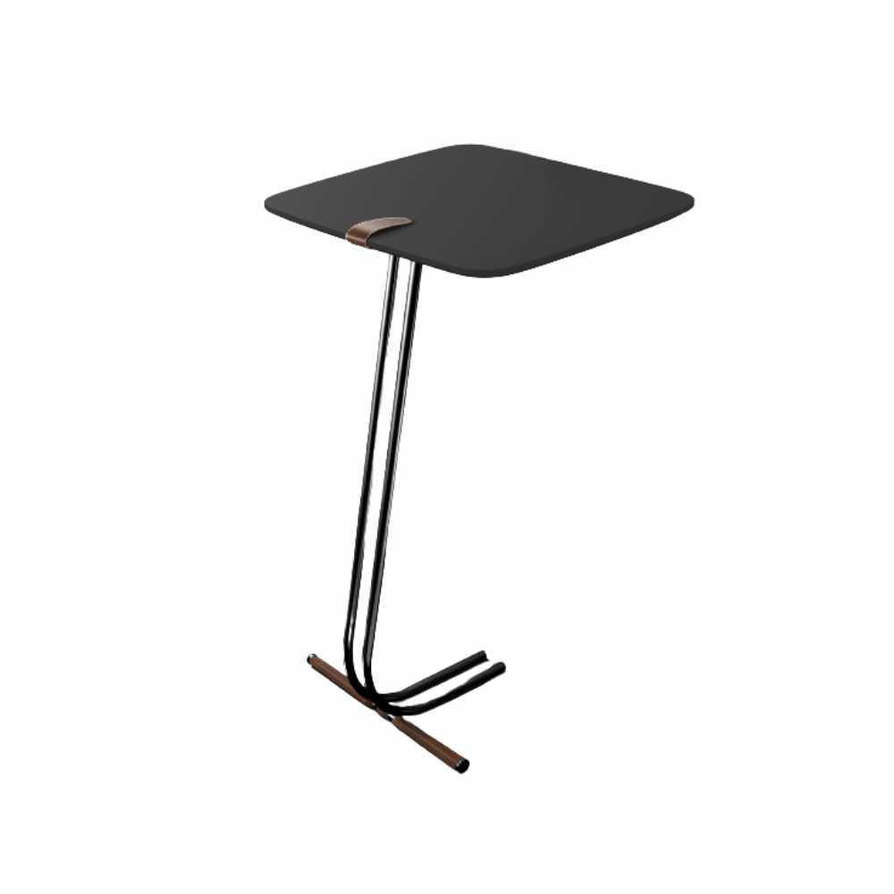 Mesa de Apoio para Sofá Preto com Base em Metal Preto