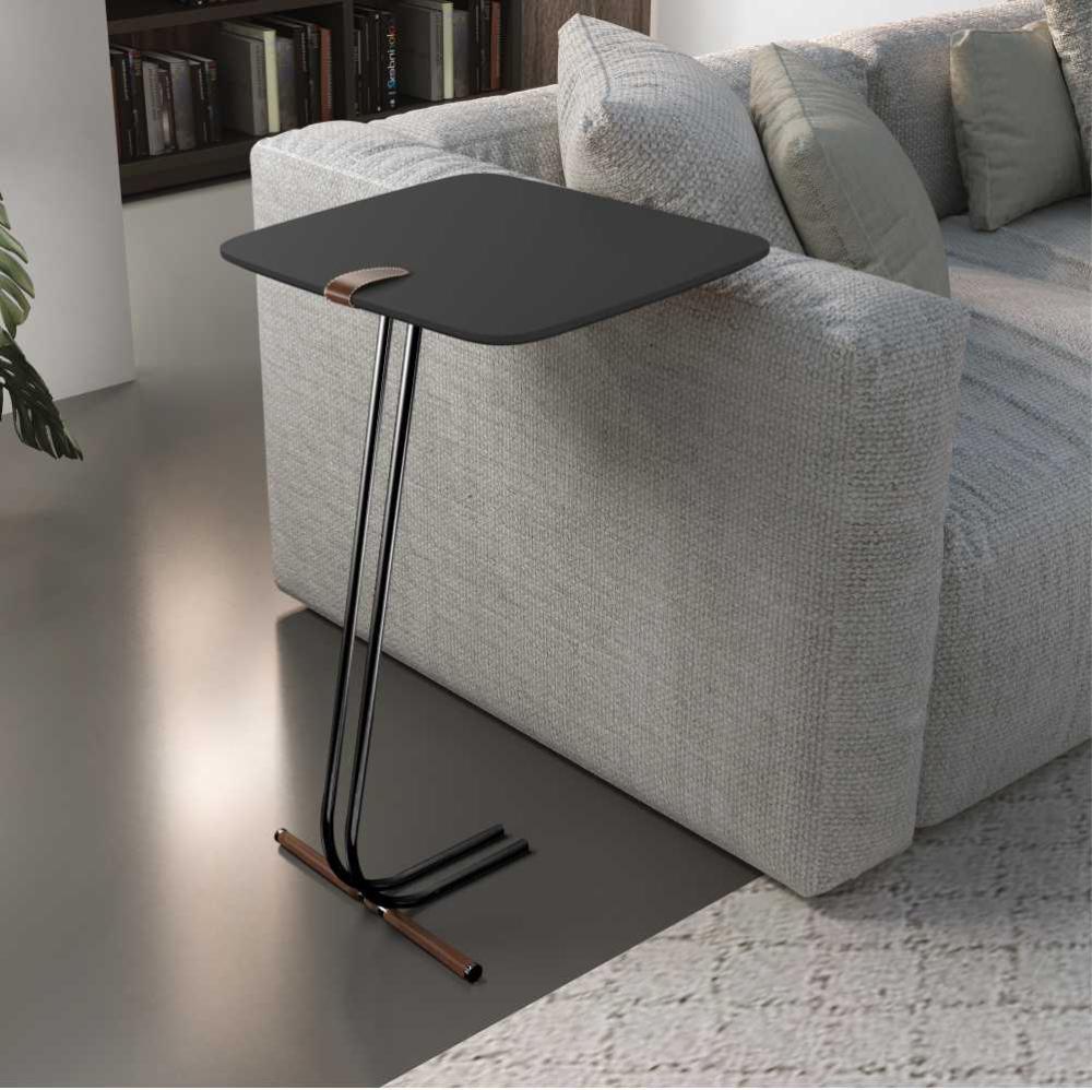 Mesa de Apoio para Sofá Preto com Base em Metal Preto