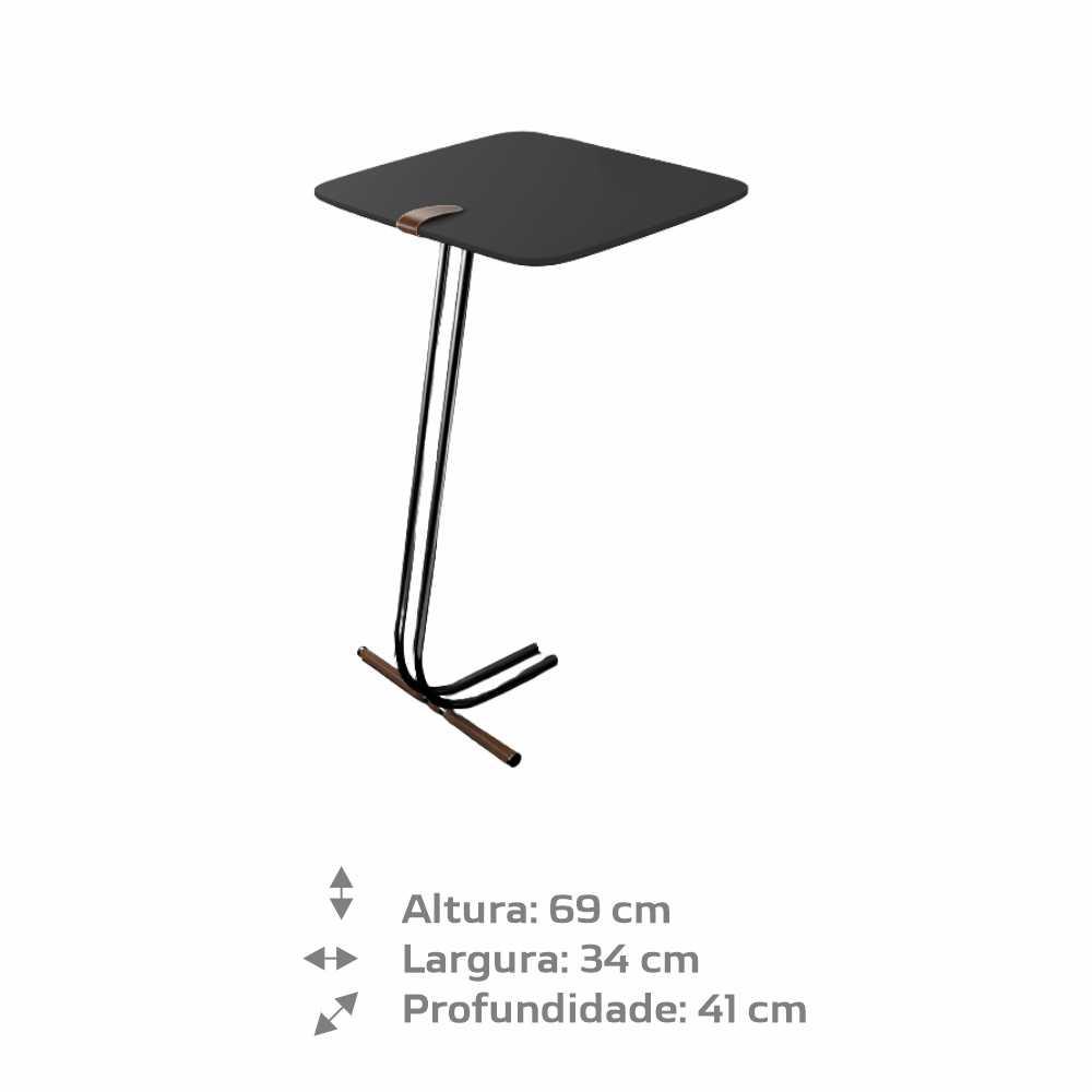 Mesa de Apoio para Sofá Preto com Base em Metal Preto