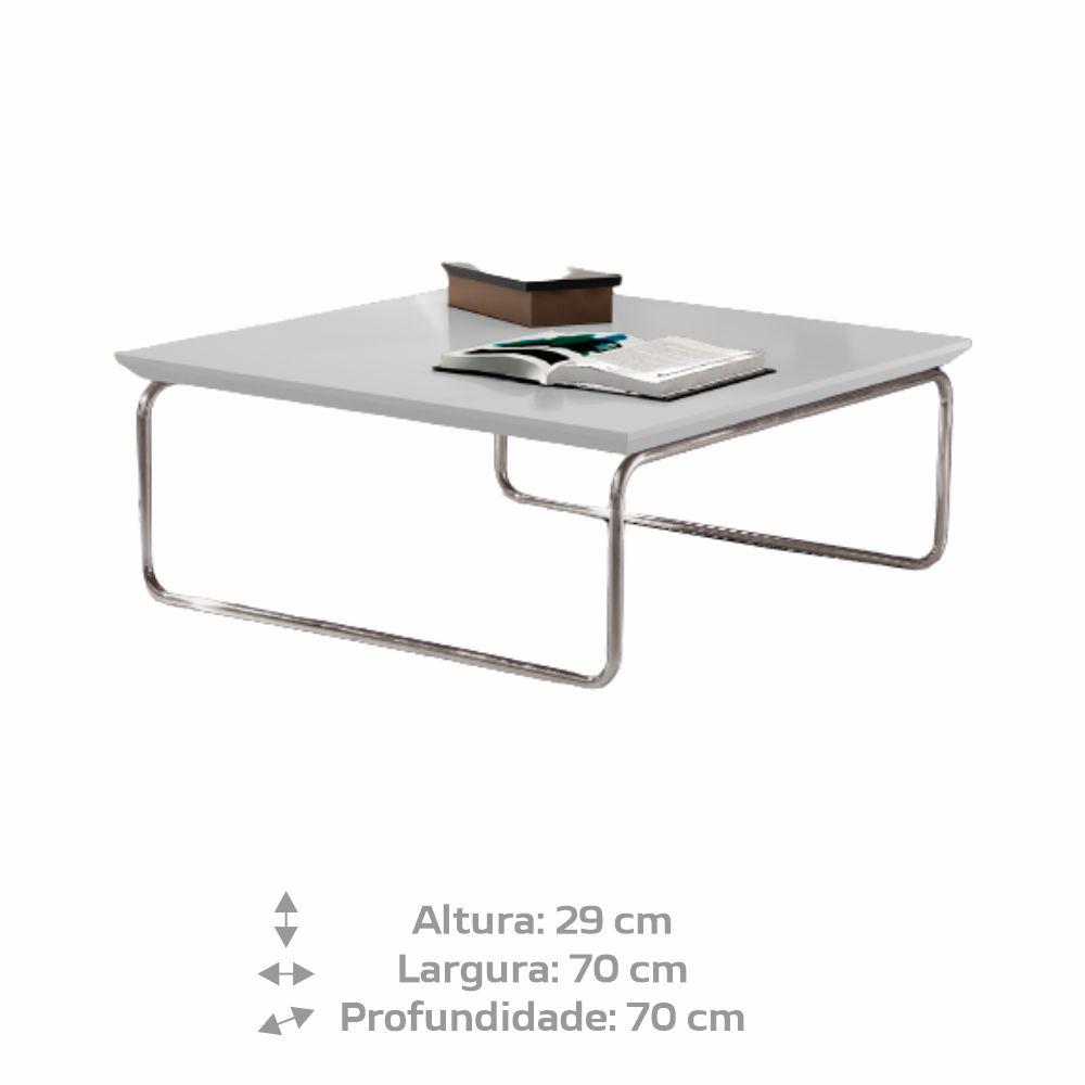 Mesa de Centro Munique 70x70 cm Branco com Base Cromada