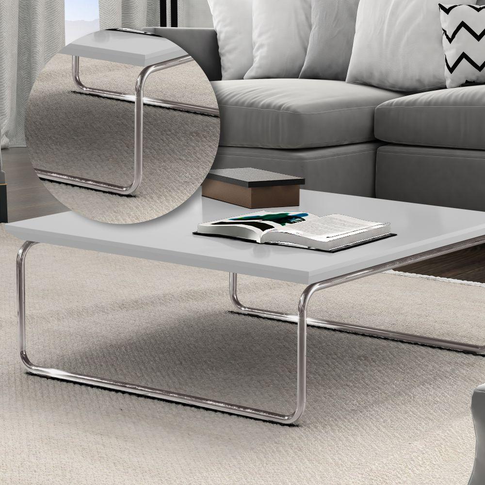 Mesa de Centro Munique 70x70 cm Branco com Base Cromada