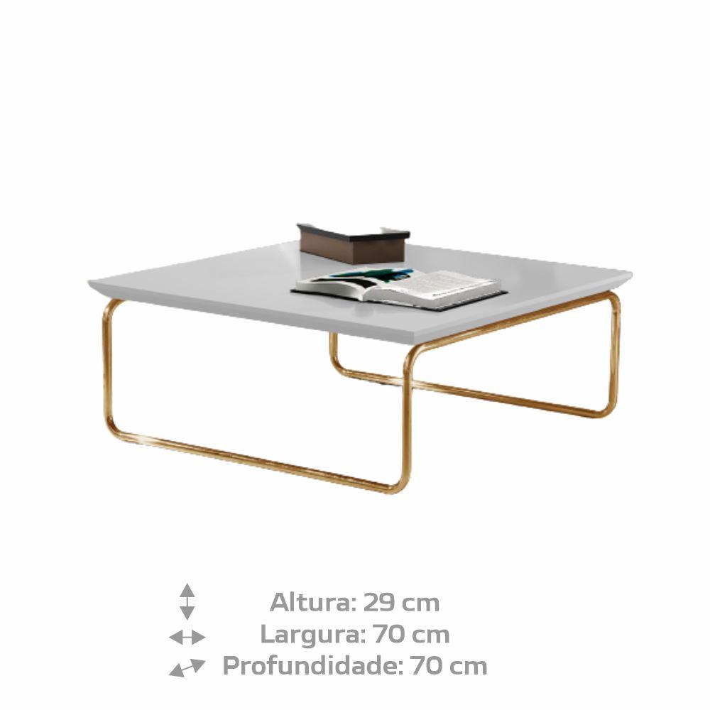Mesa de Centro Munique 70x70 cm Branco com Base Dourada