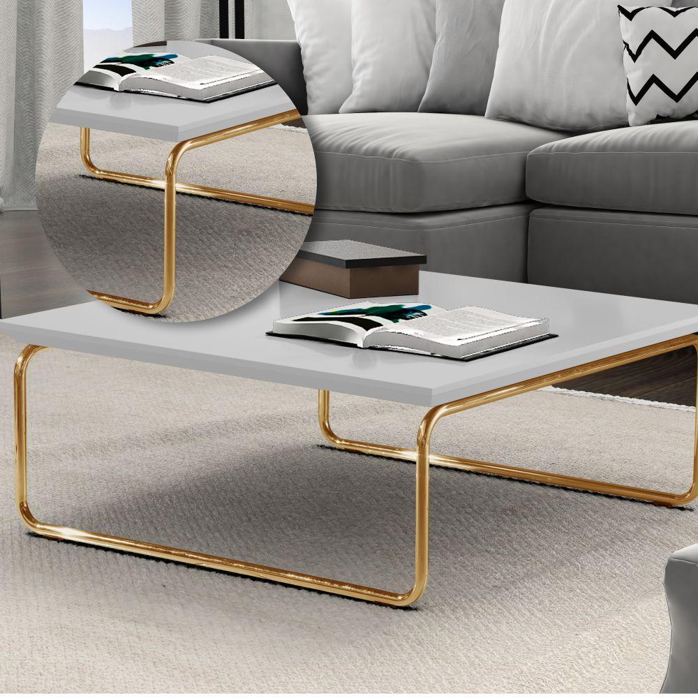 Mesa de Centro Munique 70x70 cm Branco com Base Dourada