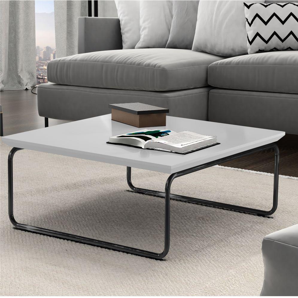 Mesa de Centro Munique 70x70 cm Branco com Base Preta