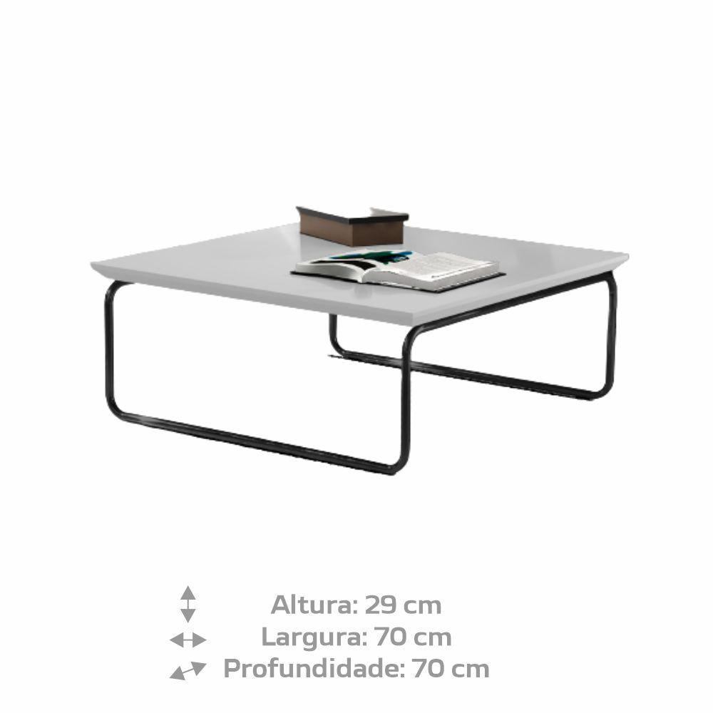 Mesa de Centro Munique 70x70 cm Branco com Base Preta