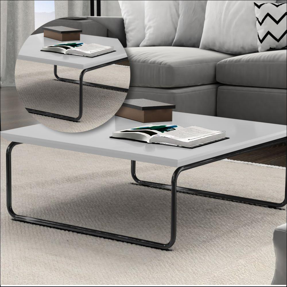 Mesa de Centro Munique 70x70 cm Branco com Base Preta