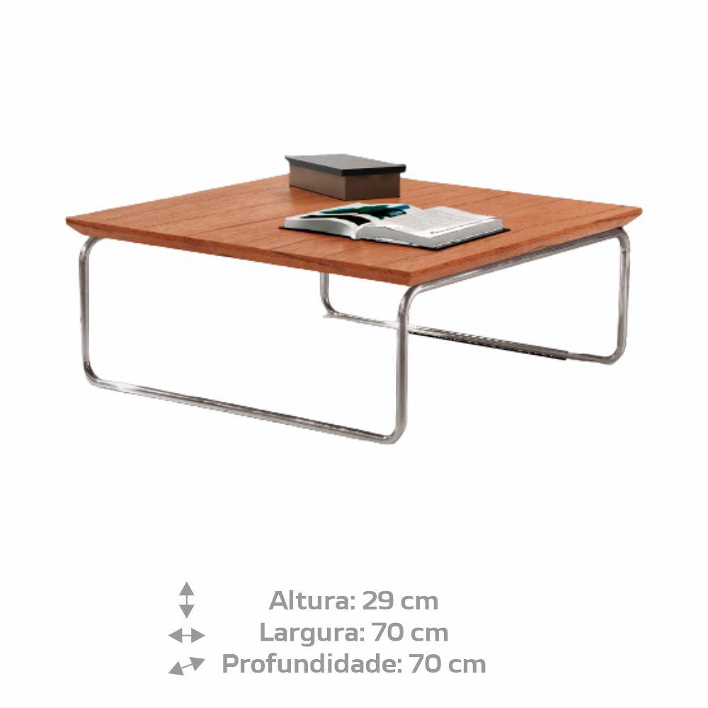Mesa de Centro Munique 70x70 cm Castanho com Base Cromada