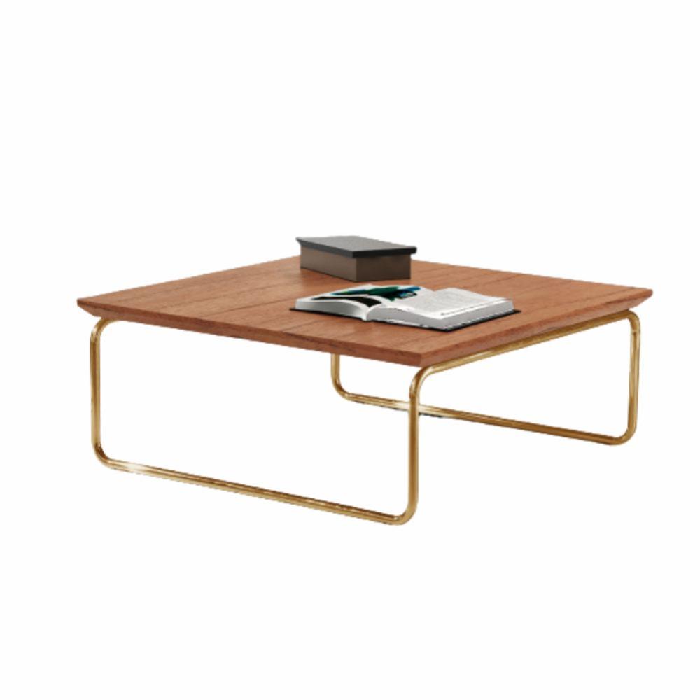 Mesa de Centro Munique 70x70 cm Castanho com Base Dourada