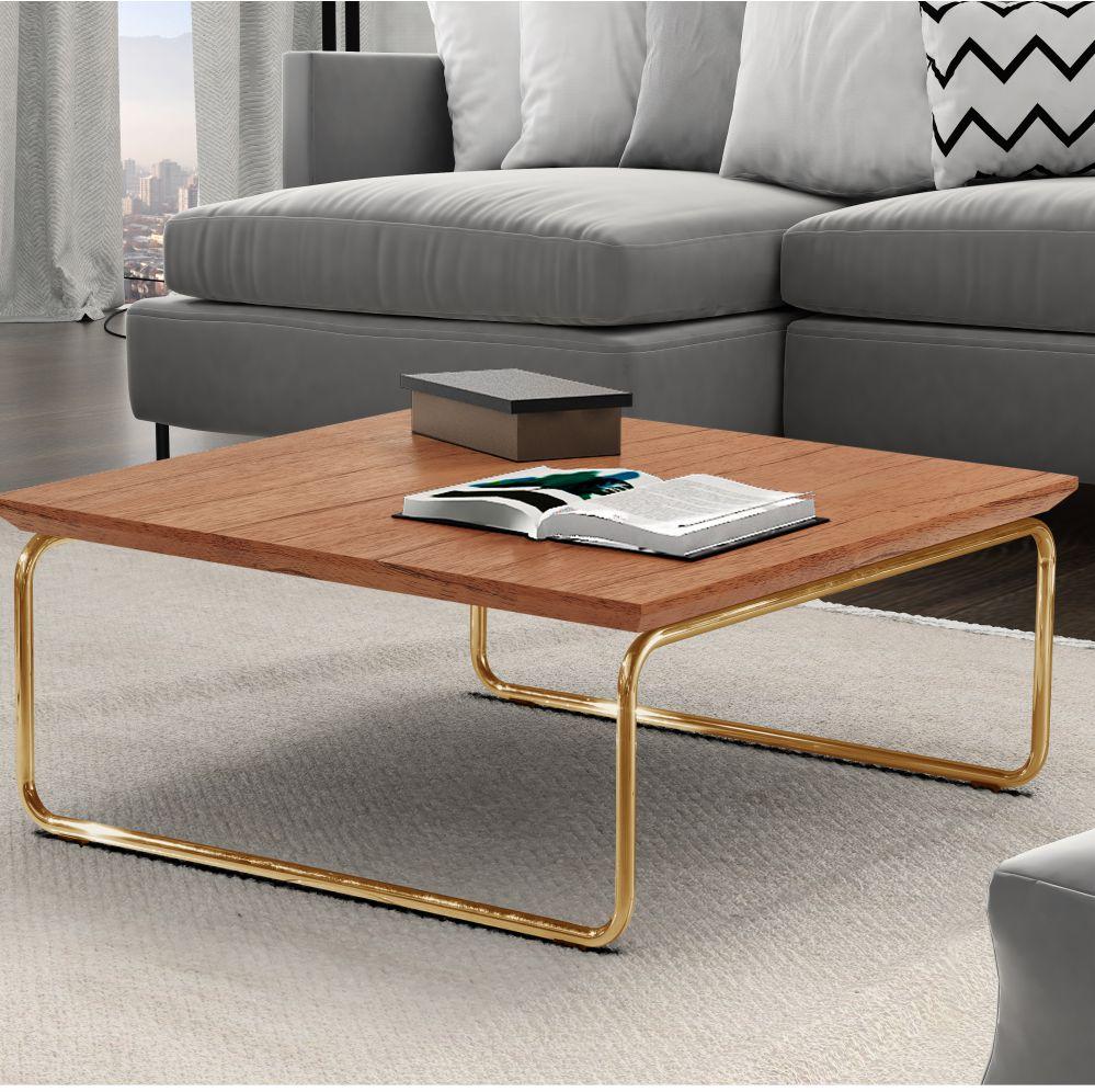 Mesa de Centro Munique 70x70 cm Castanho com Base Dourada