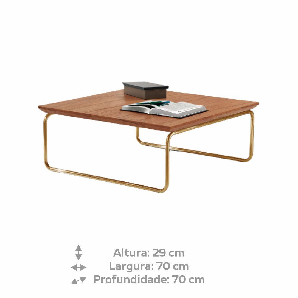 Mesa de Centro Munique 70x70 cm Castanho com Base Dourada