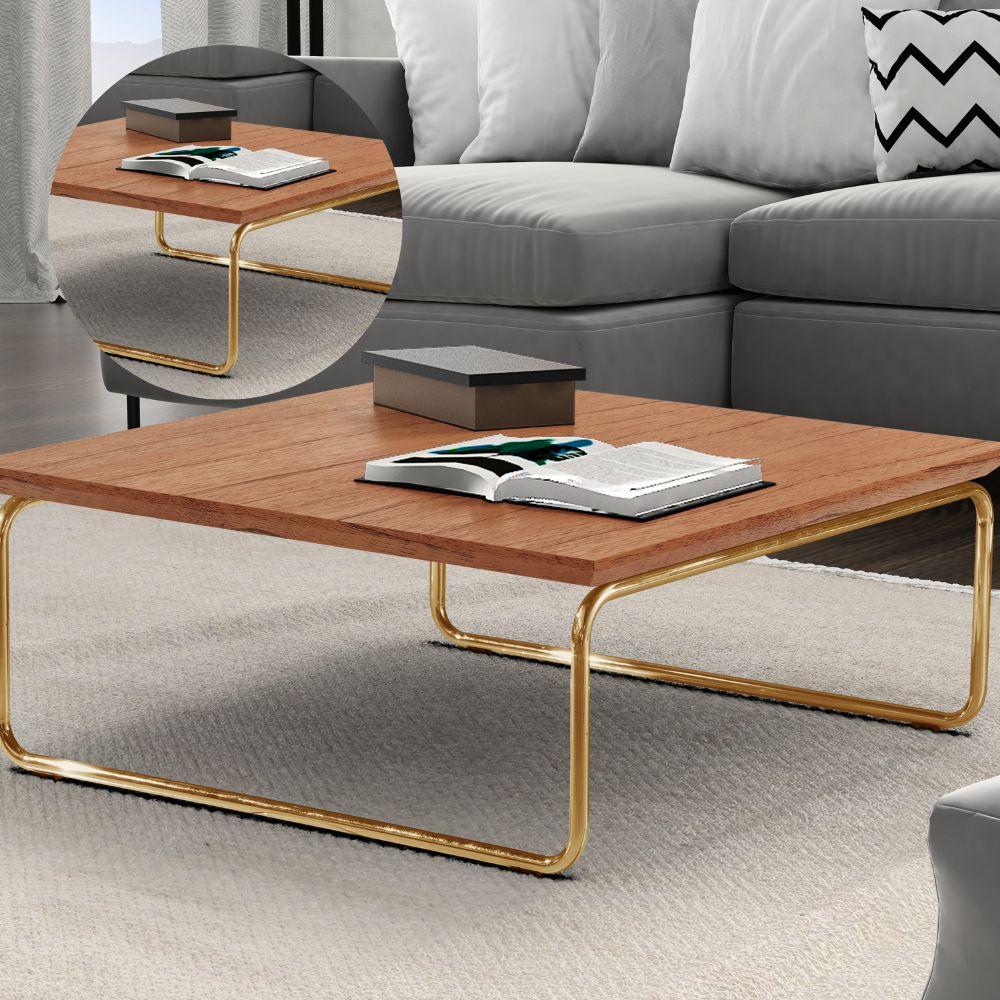 Mesa de Centro Munique 70x70 cm Castanho com Base Dourada