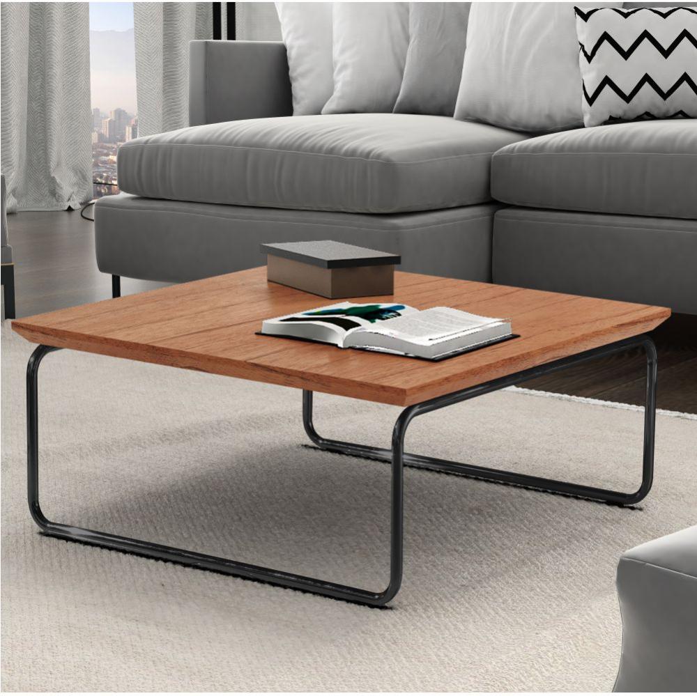Mesa de Centro Munique 70x70 cm Castanho com Base Preta