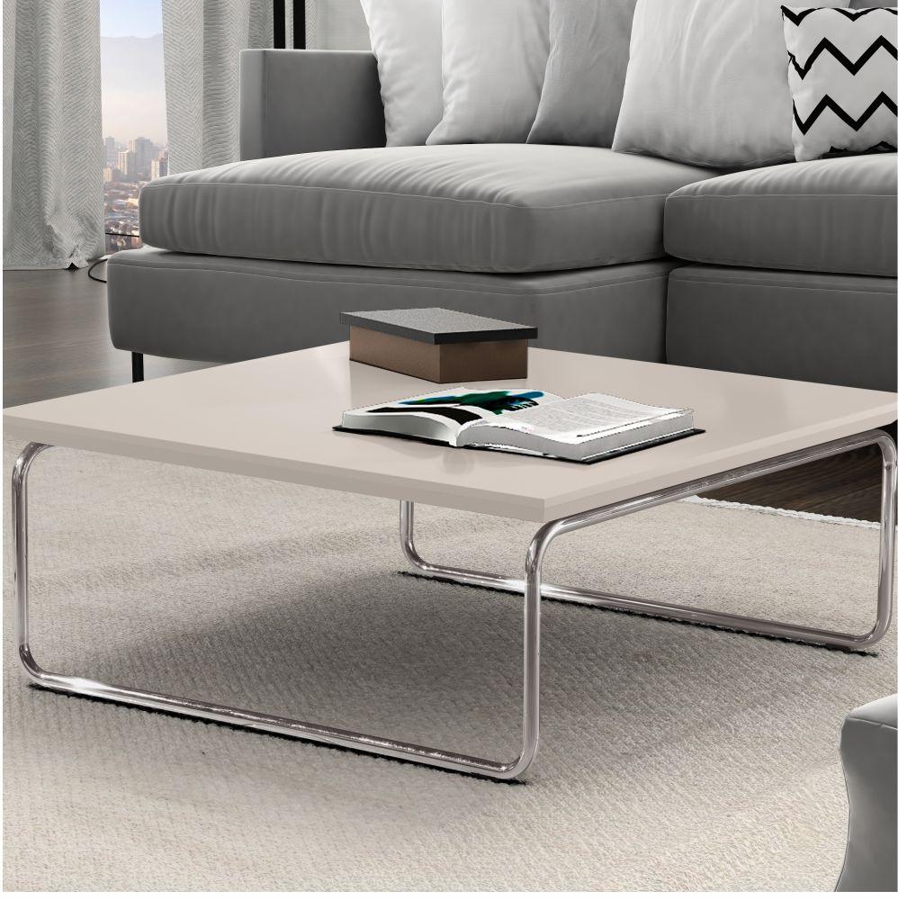 Mesa de Centro Munique 70x70 cm Off White com Base Cromada