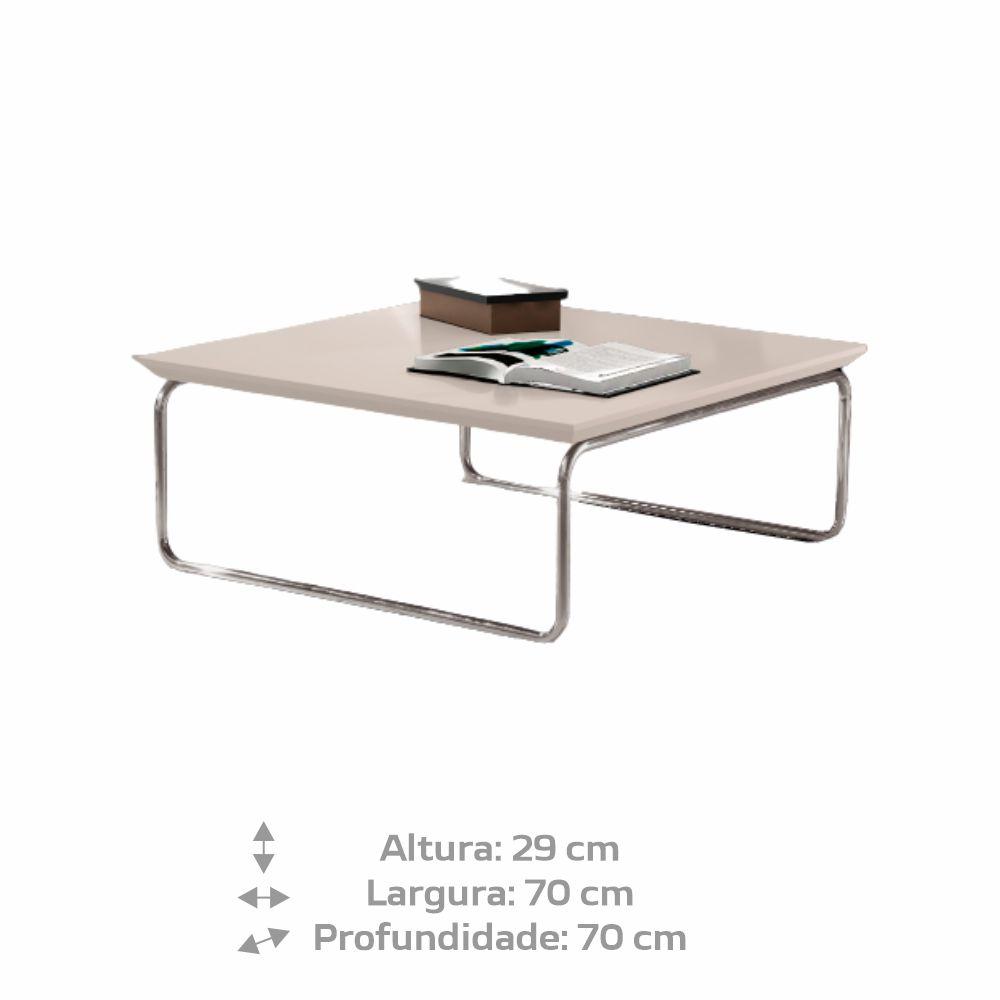 Mesa de Centro Munique 70x70 cm Off White com Base Cromada