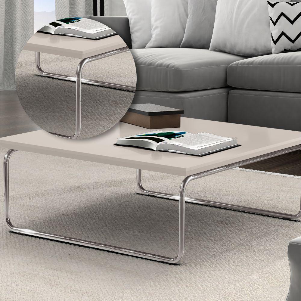 Mesa de Centro Munique 70x70 cm Off White com Base Cromada