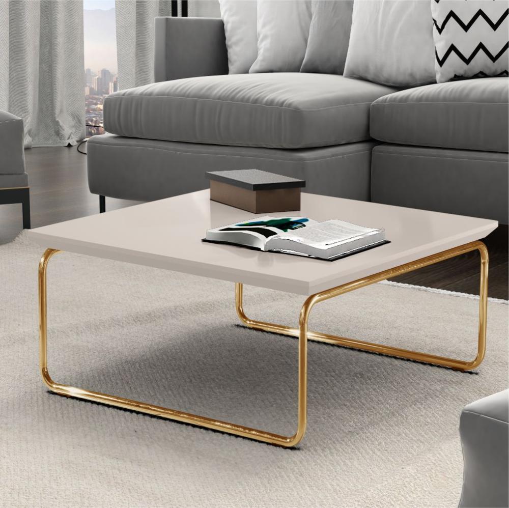 Mesa de Centro Munique 70x70 cm Off White com Base Dourada