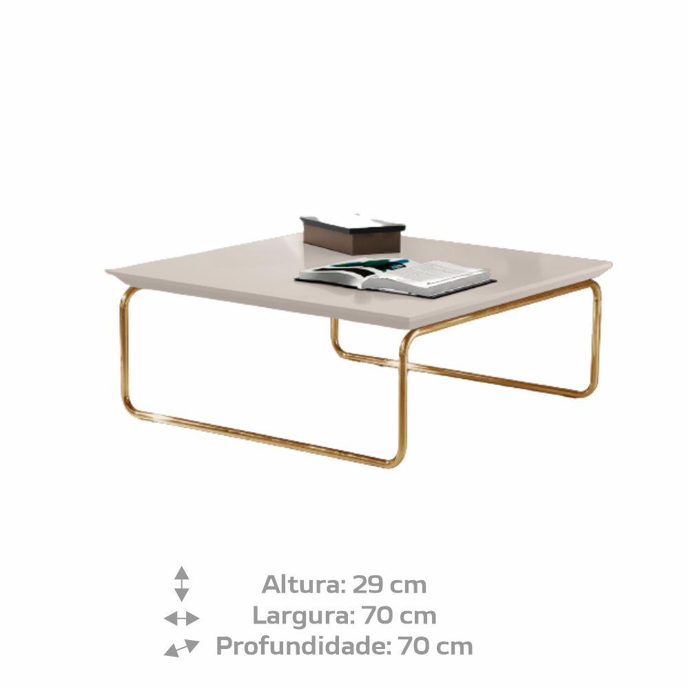 Mesa de Centro Munique 70x70 cm Off White com Base Dourada