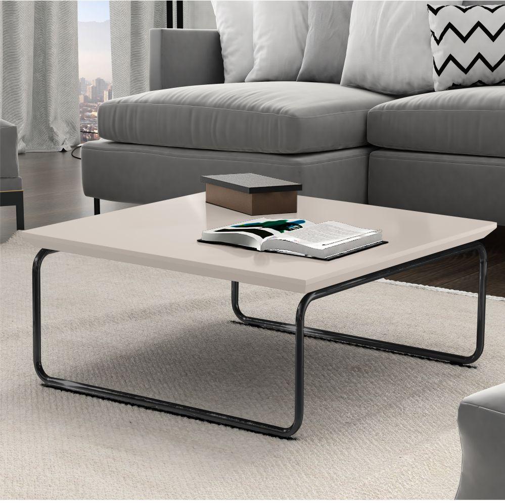 Mesa de Centro Munique 70x70 cm Off White com Base Preta