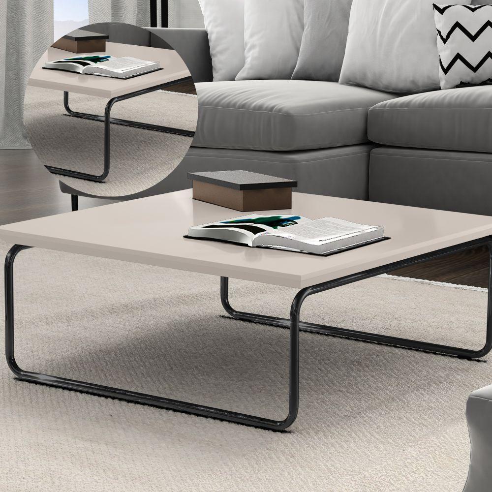 Mesa de Centro Munique 70x70 cm Off White com Base Preta