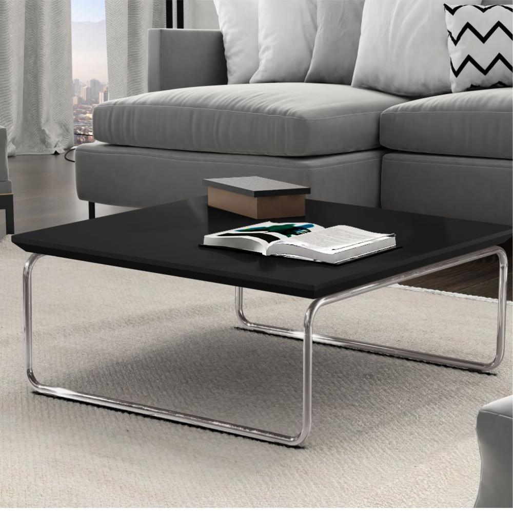 Mesa de Centro Munique 70x70 cm Preto com Base Cromada