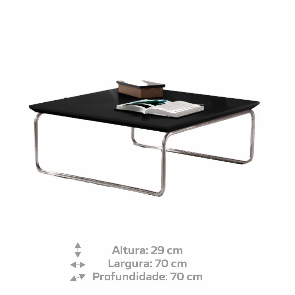 Mesa de Centro Munique 70x70 cm Preto com Base Cromada