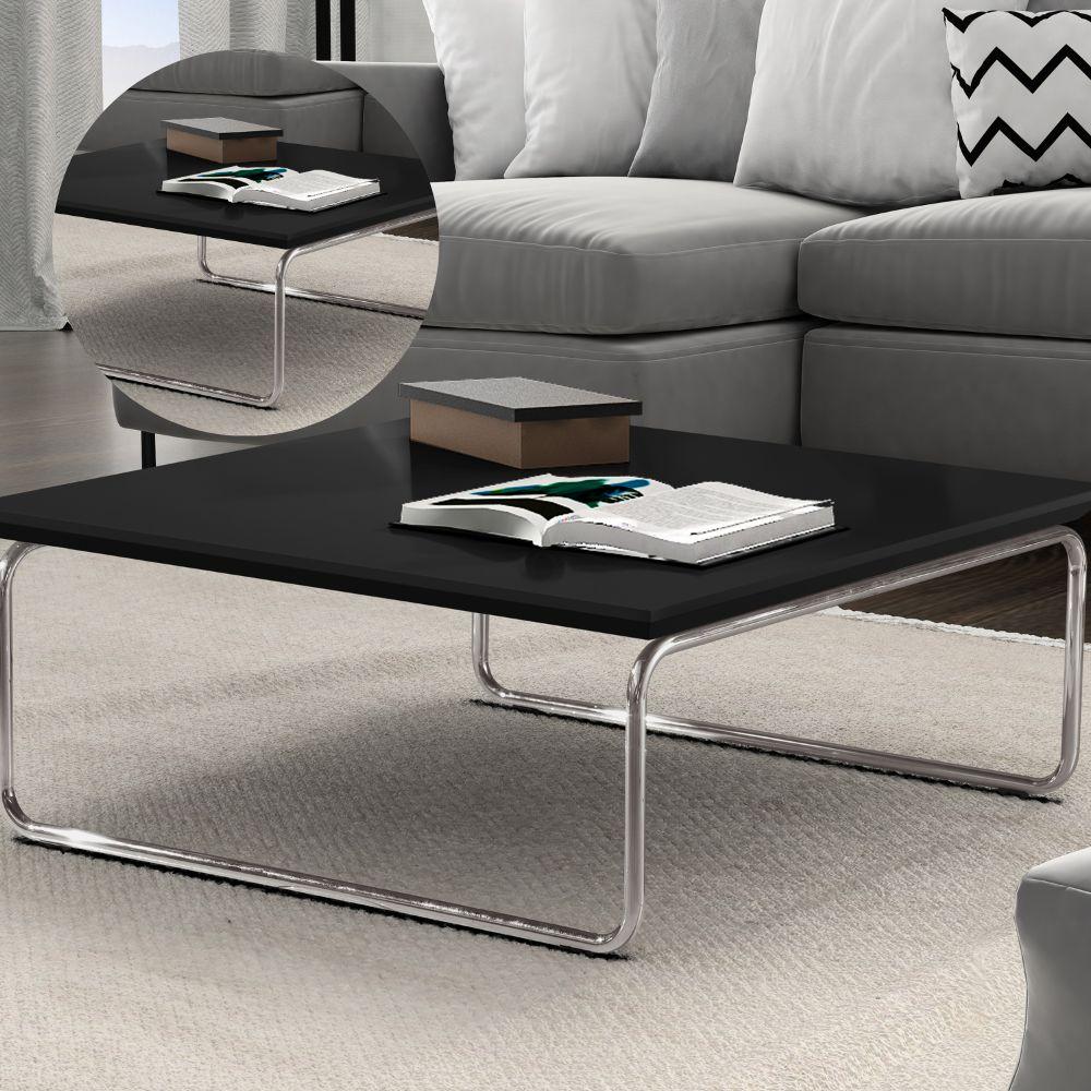 Mesa de Centro Munique 70x70 cm Preto com Base Cromada