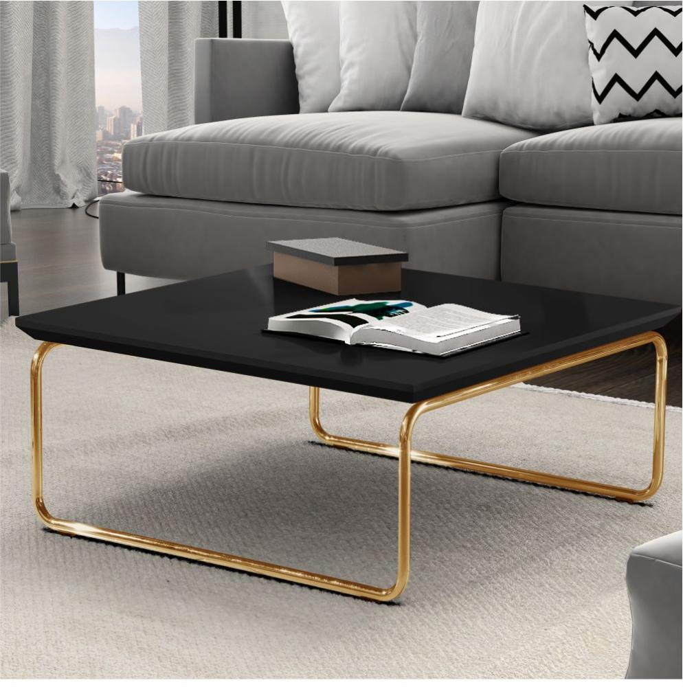 Mesa de Centro Munique 70x70 cm Preto com Base Dourada