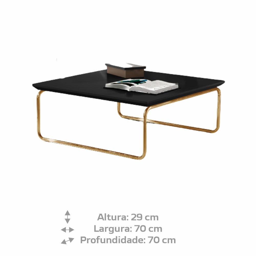 Mesa de Centro Munique 70x70 cm Preto com Base Dourada