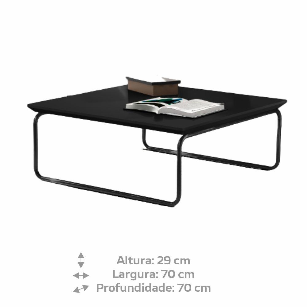 Mesa de Centro Munique 70x70 cm Preto com Base Preta