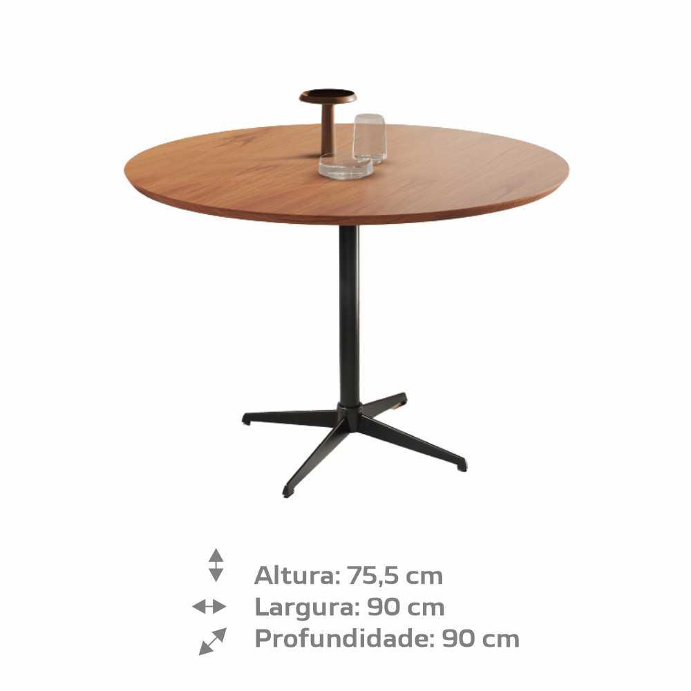 Mesa de Jantar Sofia MDF Laminado Castanho 90 cm Pé em Metal Preto