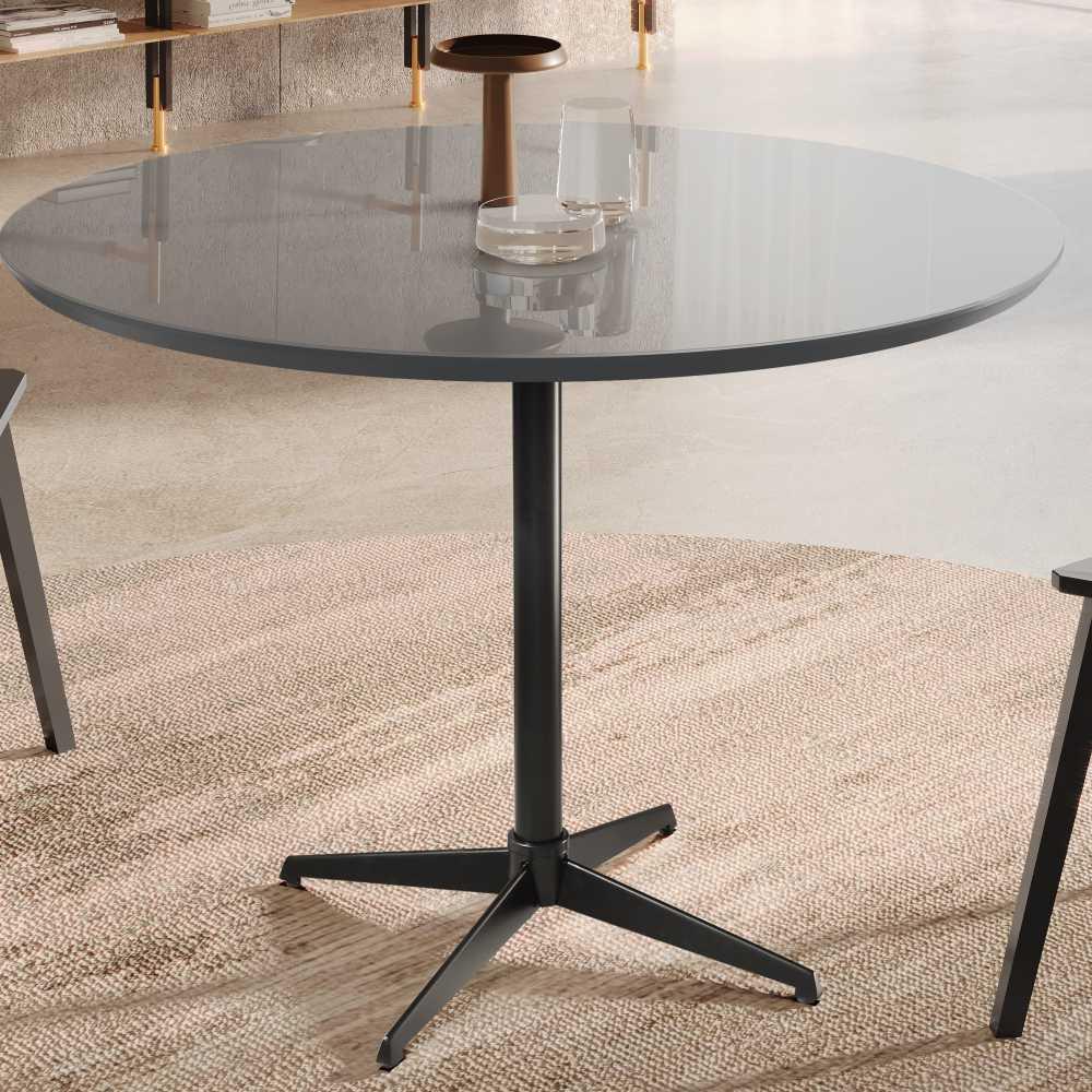 Mesa de Jantar Sofia MDF Laqueado Concreto 90 cm Pé em Metal Preto