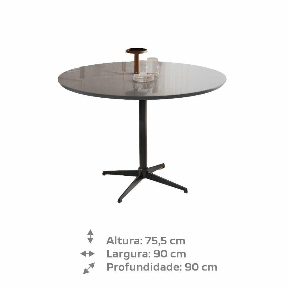 Mesa de Jantar Sofia MDF Laqueado Concreto 90 cm Pé em Metal Preto