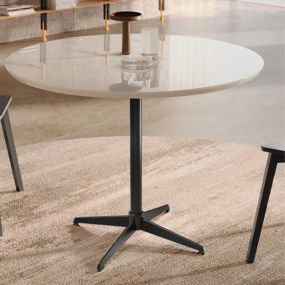 Mesa de Jantar Sofia MDF Laqueado Off White 90 cm Pé em Metal Preto
