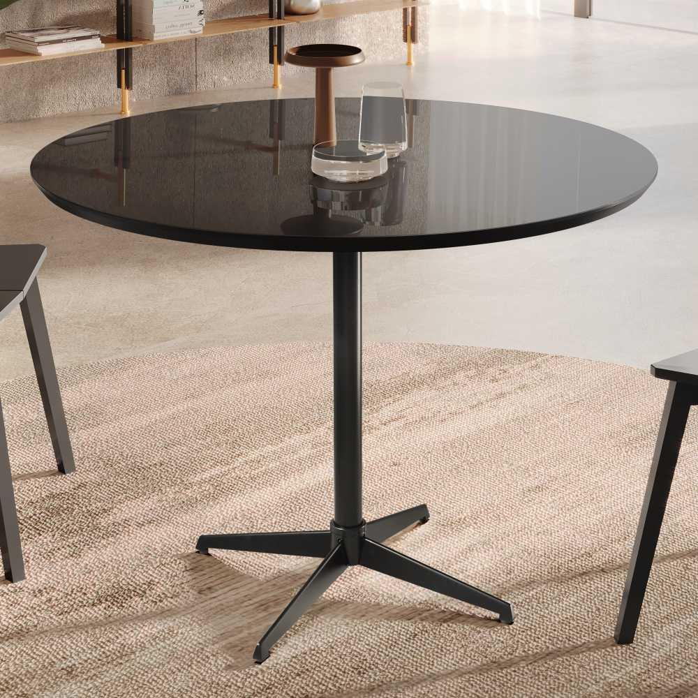 Mesa de Jantar Sofia MDF Laqueado Preto 90 cm Pé em Metal Preto