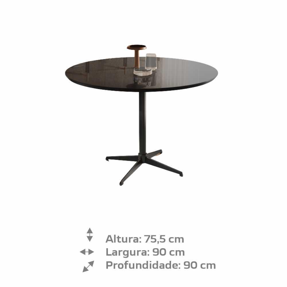 Mesa de Jantar Sofia MDF Laqueado Preto 90 cm Pé em Metal Preto