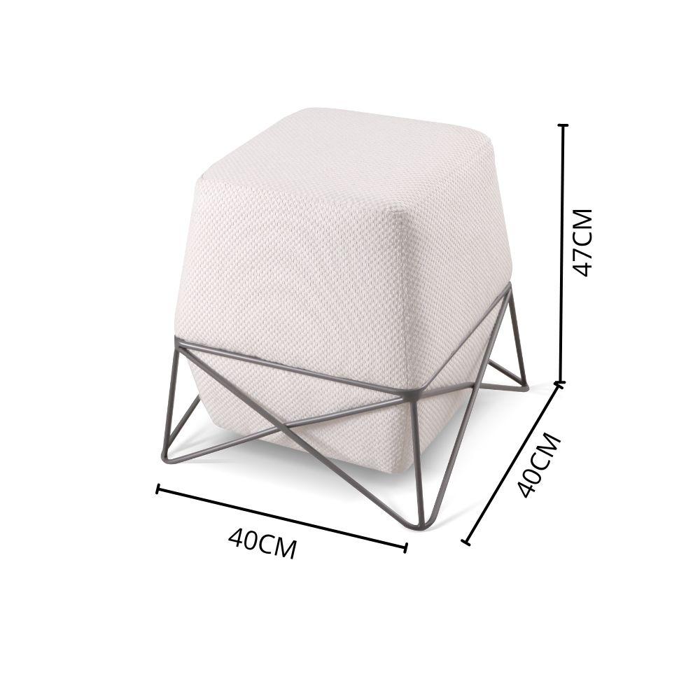 Puff Cast Decorativo Linho Palha Base Metal Grafite
