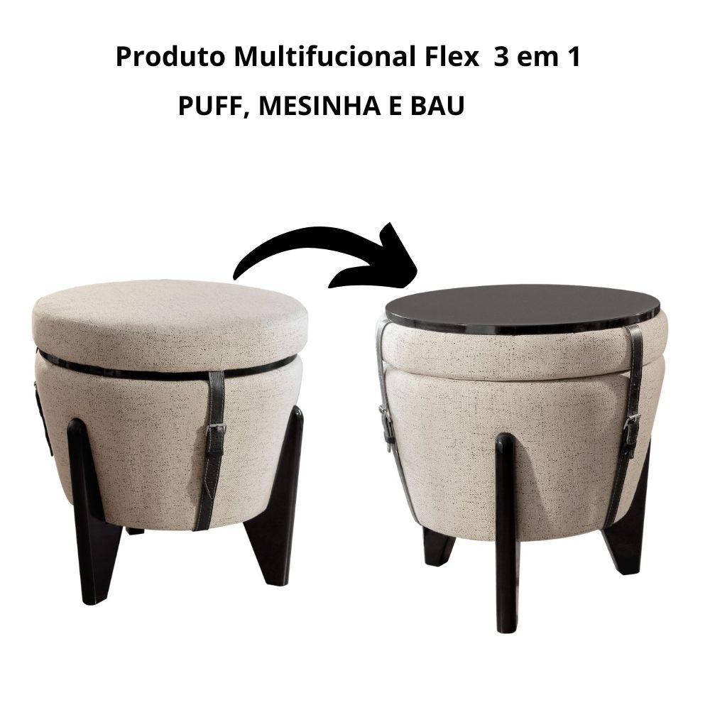 Puff Flex Jacquard Palha Pés de Madeira Preto