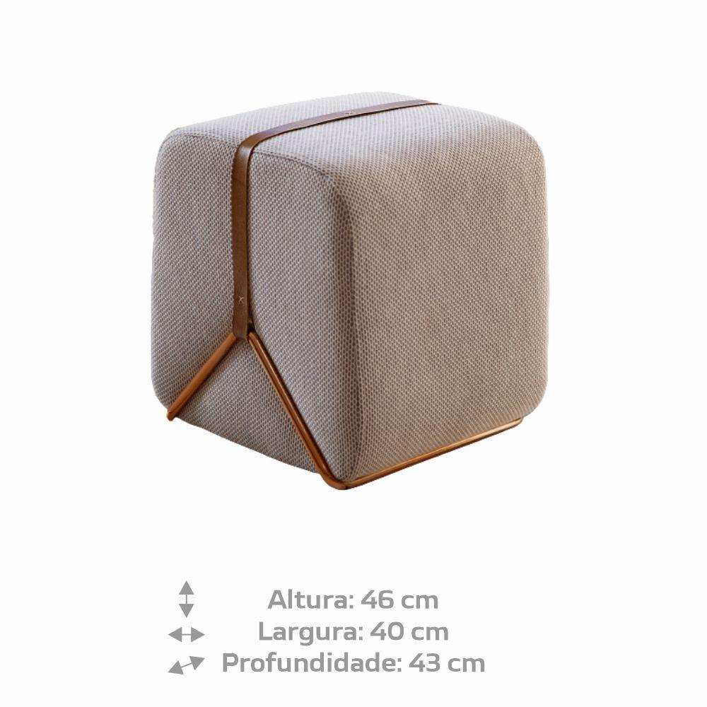 Puff Slim Decorativo com Linho Bolonha e Base Cobre