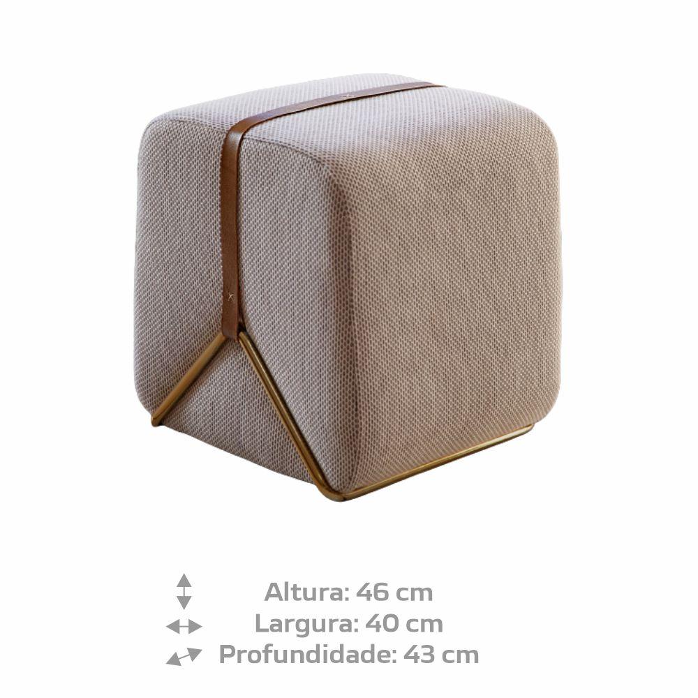 Puff Slim Decorativo com Linho Bolonha e Base Dourada