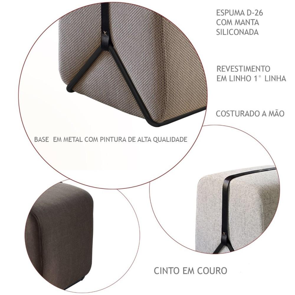 Puff Slim Decorativo com Linho Claro e Base Preta