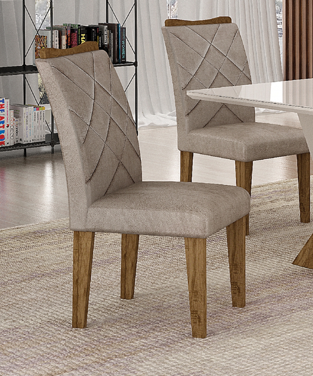  Kit 02 Cadeiras Sala de Jantar Larissa New MDF Moveis Leifer Braúna, Animale Cappuccino 