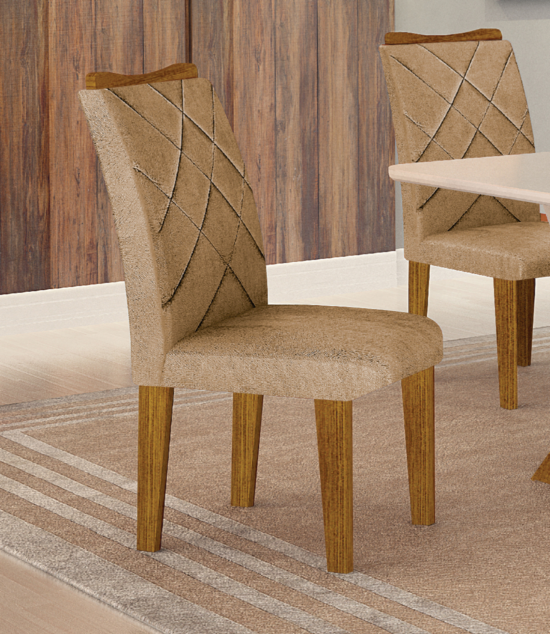  Kit 02 Cadeiras Sala de Jantar Larissa New MDF Moveis Leifer Freijó, Joli Gold